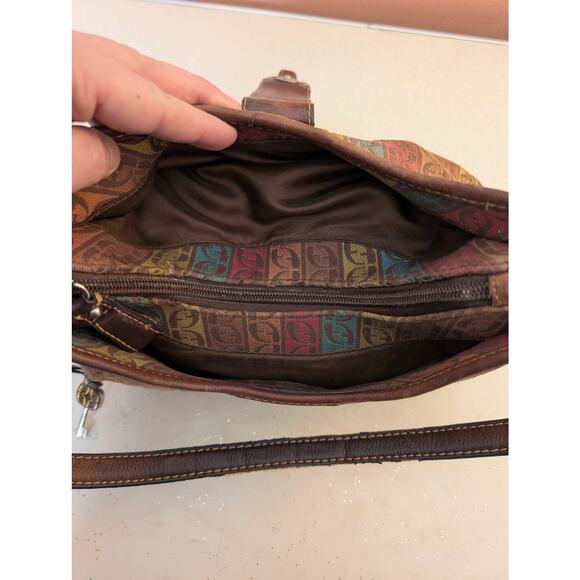 Vintage Fossil Shoulder Bag Multicolor Brown Leather Canvas Monogram Y2K Hobo - Picture 11 of 16
